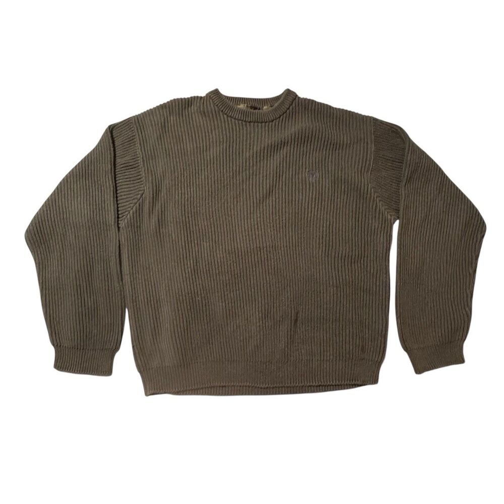 Men’s Heavy Cotton Ribbed Pullover Sweater Timberland Weathergear Army Green Y2K